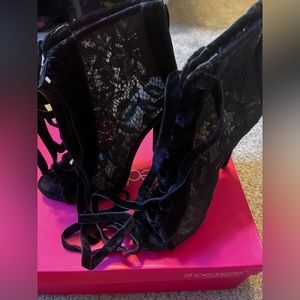 Lace & velour peep toe booties